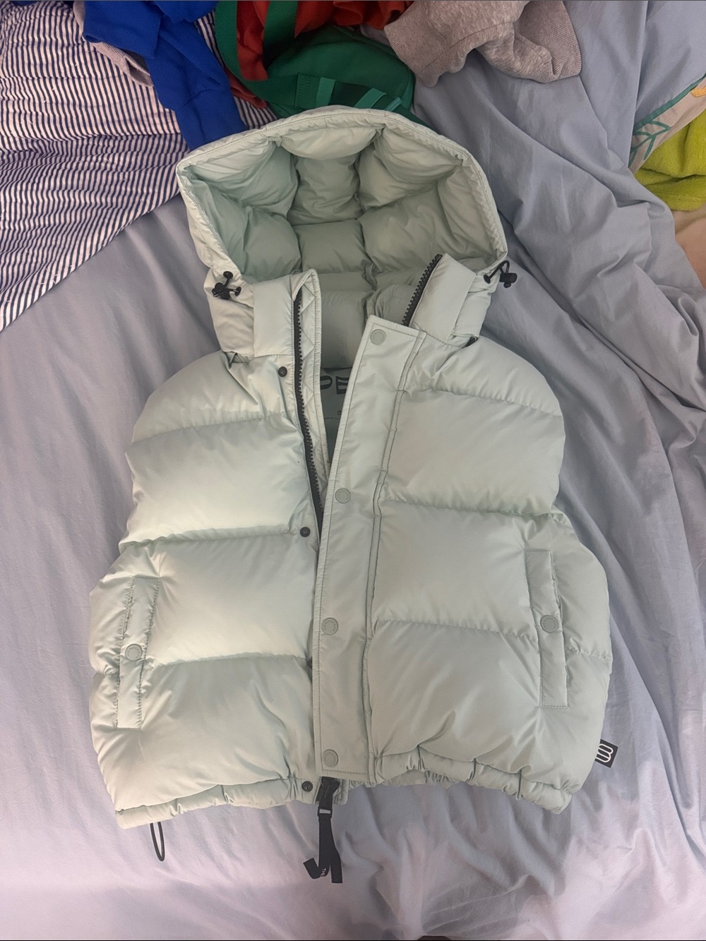 Mint Green Aritzia super sweet puff Vest with Hood